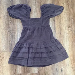 American Eagle Brown Corduroy Mini Dress Puff Sleeve Tiered Ruffle XXS Western thumbnail 8
