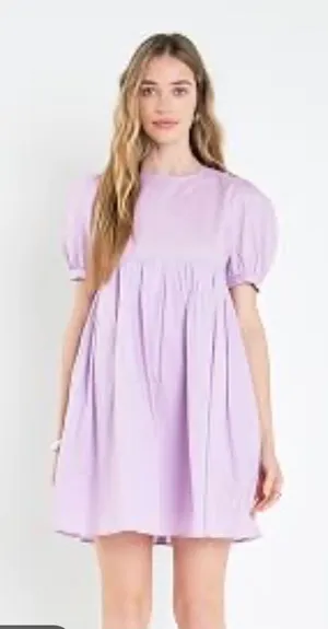 English Factory Puff Sleeve Babydoll Mini Dress Lavender M NWT thumbnail 1