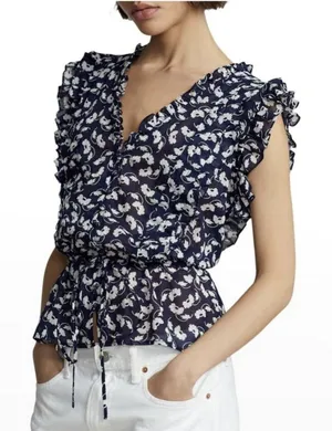 Polo Ralph Lauren Blue Floral Blouse Size 8 thumbnail 1