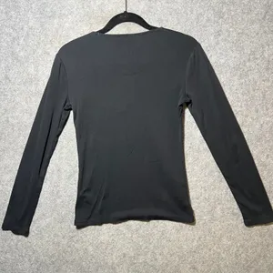 Lauren Ralph Lauren Womens Black Ribbed Cotton Long Sleeve Crew Neck Top Size M thumbnail 7