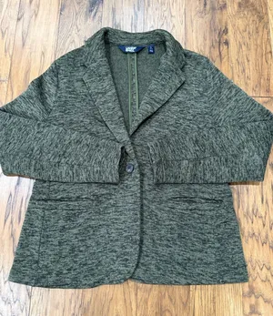 Lands’ End Women’s Green Marled fleece lined blazer jacket size L thumbnail 1