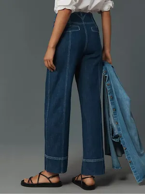 NWT PILCRO Anthropologie Jeans Sz 27 High Rise Wide Leg Trouser Contrast Stitch thumbnail 4