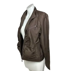 Black Vintage Brown Ruched Zip Up Pockets Collar Flight Utility Bomber Jacket M thumbnail 2
