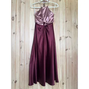 NWOT Lulus Icon Update Burgundy Color Block Knotted Halter Dress Holiday Small thumbnail 2