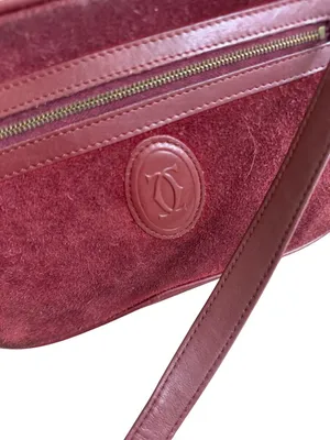 CARTIER Vintage Must Line Bordeaux Suede Calfskin Leather Crossbody Bag thumbnail 6
