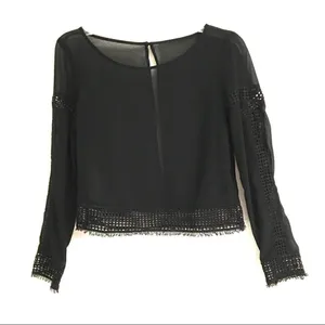 H&M black sheer lace long sleeve blouse S*‎ thumbnail 1