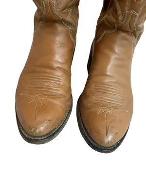 M.L. Leddy & Sons Tan Leather Handmade Western Cowboy Boots Rodeo Size 7 Women's thumbnail 3