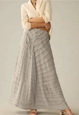 NEW Anthropologie Gray Layered Ruffle Asymmetrical Boho Quiet Luxury Maxi Skirt thumbnail 1