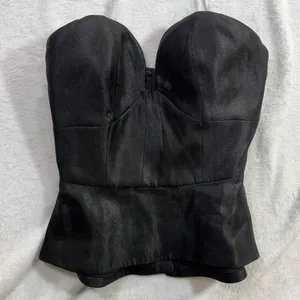 NWT Minty Meets Munt‎ XS Black Satin Peplum Bustier Corset Top Paloma Goth Sleek thumbnail 2