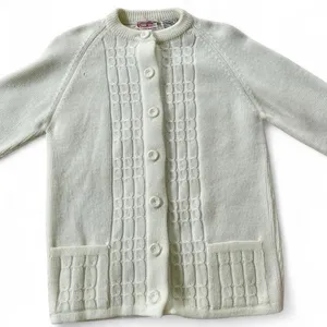 Kimlon Vintage 70s Cream Knit Textured Cardigan‎ Sweater Cottagecore Coquette thumbnail 4