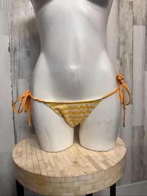 SHEIN Textured Terry Stripe String Bikini Bottoms Womens XS Yellow Gold Charms thumbnail 2