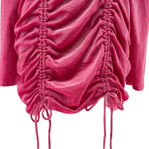 Target Wild Fable Pink Velvet Ruched Long Sleeve Square Neck Bodycon Mini Dress Size Xl thumbnail 5
