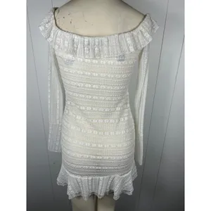 Edikted Textured Sheer Lace Mini Dress In White Size L thumbnail 5