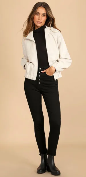 Atomic Off White Vegan Leather Bomber Jacket  XS thumbnail 5