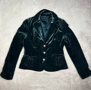Black Velvet Blazer ✨ Rhinestone Button Dressy Jacket thumbnail 1