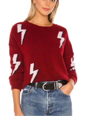 Rails Aries Lightning Bolt Wool Cashmere Blend Sweater Cozy‎ Red White sz M thumbnail 1