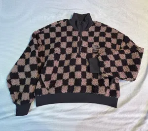 PINK Checkered Fleece Pullover thumbnail 1