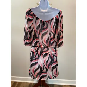 White House Black Market Sheer Chiffon Tie‑Waist Top Size S Abstract Pattern thumbnail 2