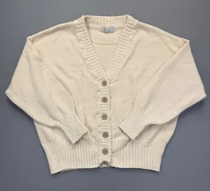 Free People FP Beach‎ Logan Cardigan Cream Cotton Chunky Knit Sweater Large thumbnail 1