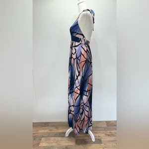 Hourglass Lilly Maxi Dress Black Halter Neckline Low Back Blue Purple Mauve S thumbnail 8