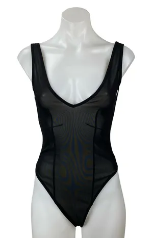 Zara Women's Black Sheer Mesh Tulle Scoop Neck Sleeveless Tank Bodysuit Top Sz S thumbnail 1