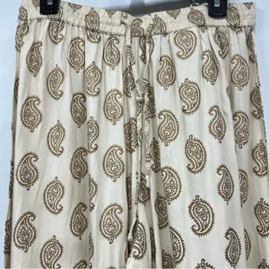 Paisley Cream l/xl wide flare leg pants resort wear elastic waist drawstring thumbnail 4