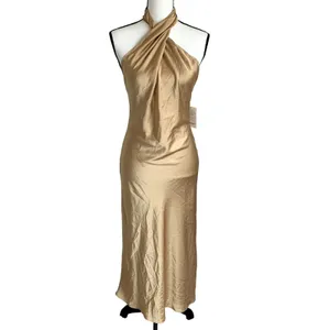 NWT Show‎ Me Your Mumu Jasmine Halter Midi Dress in True Gold Luxe Satin thumbnail 3