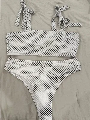 SHEIN White Polka Dot Tie-Shoulder Bikini Set thumbnail 1