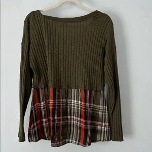 Cato Olive and Red Ribbed Plaid Long Sleeve Tunic Top w buttons thumbnail 4