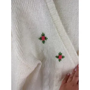 Hazel Moon‎ Embroidered Cable Knit Cardigan Sweater Womens L Vintage Cottagecore thumbnail 3