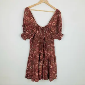 Ulla Johnson Juniper ruched floral 2022 mini dress in orange brown. Size 4 thumbnail 4