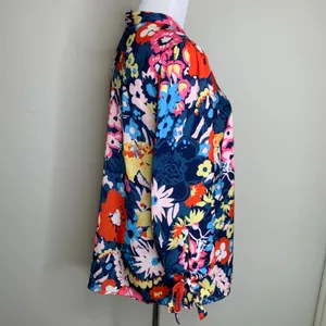 Modcloth Bright Floral Tie Neck Blouse Sz Medium thumbnail 4