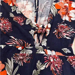 Aakaa Navy Floral Mini Dress with Orange and White Accents Size Small thumbnail 3
