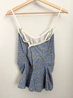 Free People XL Sammi Tank Top Blue Floral Peplum Babydoll Coquette Preppy thumbnail 4