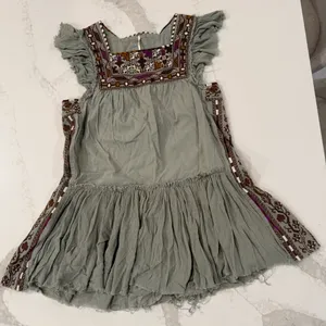 Free People Day Glow Boho Embroidered Mini Dress Women’s Medium Spanish Moss thumbnail 6