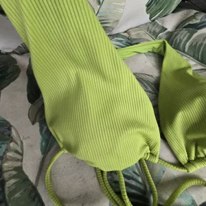 Forever 21 Lime Green Triangle Ribbed Bikini Top L thumbnail 4