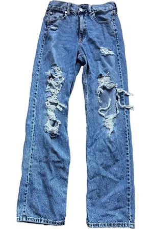 Aeropostale High Rise 90s Baggy Jeans Women’s Size 4 Blue Distressed Ripped thumbnail 1