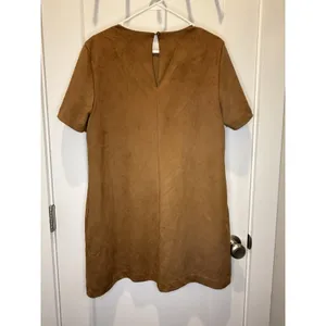 Abercrombie & Fitch Faux Suede Mini Dress Brown / Tan Large T-shirt Short Sleeve thumbnail 5