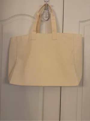 Cream Cosmetic Canvas light weight linen Tote bag with Gold Heart Emblem New! thumbnail 3