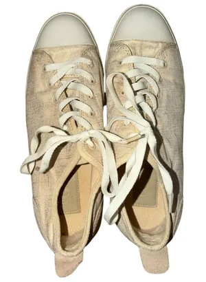 UGG Linen Canvas Lace Up Sneakers Beige Casual Comfort‎ Shoes Women 8.5 Metallic thumbnail 1