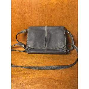Coldwater Creek Dusty Blue Leather Flap Crossbody Bag Soft Pebbled Adjustable Strap thumbnail 14