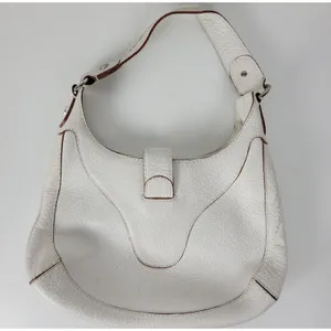 Michael Kors Womens Bag White Pebbled Leather Shoulder Hobo Fold Over Buckle thumbnail 2
