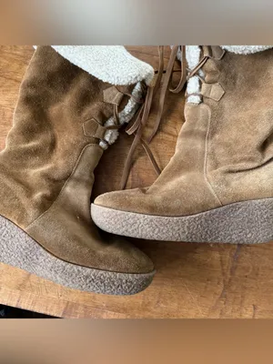 Michael Kors Italian Fleece Lined Suede Lace Up Tan Wedge Knee High Boots thumbnail 2