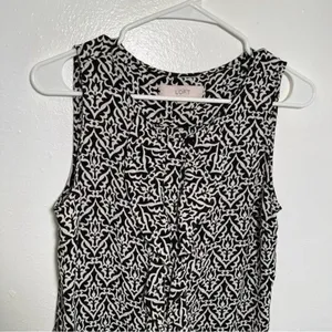 Loft Women's Sz Small Sleeveless Button Down Ruffle Blouse Black White Geometric thumbnail 3