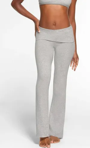 SKIMS Foldover Flare Pants Womens M Heather Gray Cotton Stretch Lounge Yoga thumbnail 1