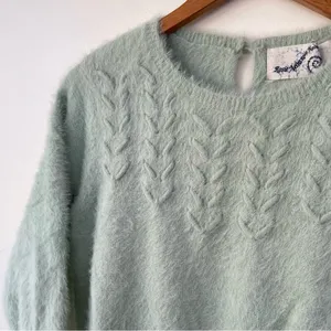 Anthropologie Rosie Neira Aubade Mint Green Fuzzy Sweater SP Small Petite thumbnail 6