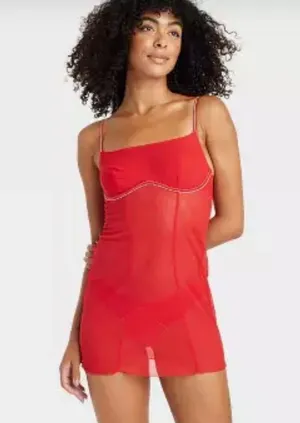 Women's Rhinestone Lingerie Dress - Auden Red thumbnail 2