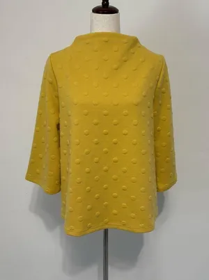 W5 Mustard Yellow Swiss Dot 3/4 Sleeve Knit Top Sz L thumbnail 2