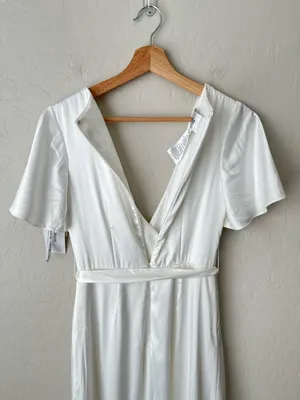 David’s Bridal db studio Flutter Sleeve Satin Ruffle Hem Wedding Dress 2 NEW thumbnail 5