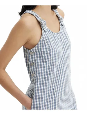 Levi's Aly Sleeveless Jumper Mini Denim Dress Blue White Check Gingham NWT Large thumbnail 3